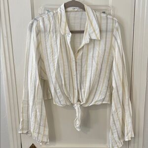 Striped Button-Down Cropped Shirt in Yellow and White